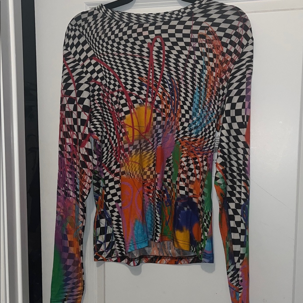 Vibrant Checkered Long Sleeve Top